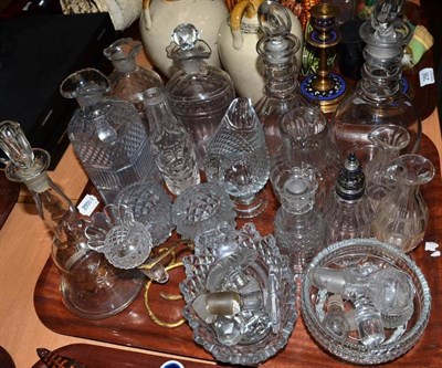 Lot 255 - A tray of Georgian glass including, decanters, condiment bottles etc