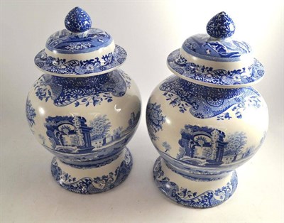 Lot 274 - A pair of blue and white Spode Italian vases and covers