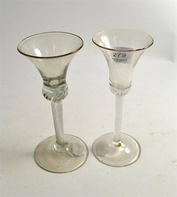 Lot 279 - An 18th century wine glass with air twist stem and another with opaque twist stem - rim chip