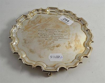 Lot 284 - A silver waiter engraved with presentation inscription, Sheffield hallmarks