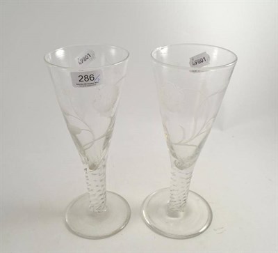 Lot 286 - Two 19th century 'Fiat' wine glasses in Jacobite style