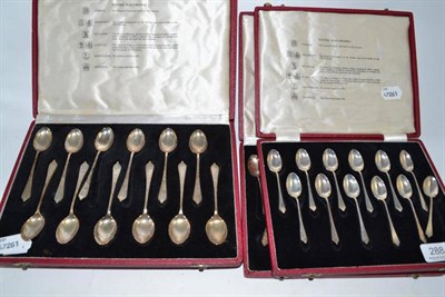 Lot 288 - Two cased sets of twelve teaspoons and two cased sets of twelve coffee spoons (all with examples of