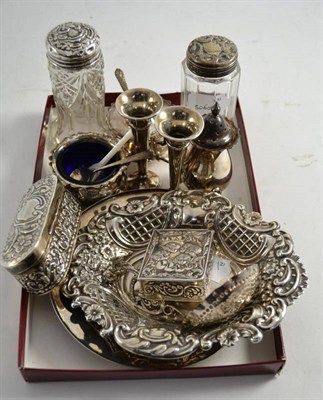 Lot 311 - A quantity of small pieces of silver including a pin dish, condiments, miniature vases, two...