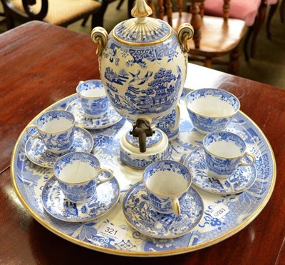 Lot 321 - A Copeland blue and white pottery coffee set with Lazy Susan