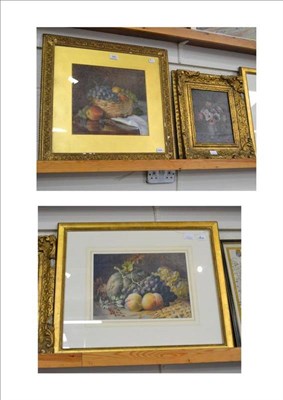 Lot 342 - After Oliver Clare, two watercolour still life studies of fruit, and N H Cullen, Anemones, oil...