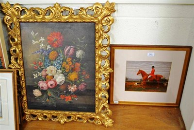 Lot 344 - George Paice painting over a photograph and a flower painting