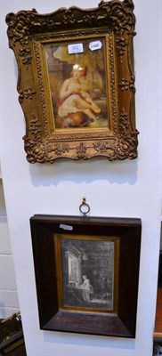 Lot 352 - An over painted picture of a maiden bathing and a rosewood framed print