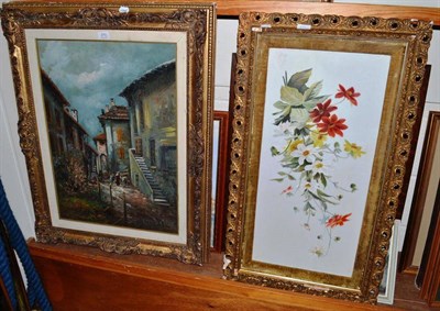 Lot 370 - Remi Leckyt Parisian street scene, oil on canvas, three modern acrylic street scenes, T Scot...