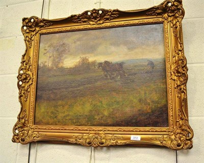 Lot 372 - G T Slater, oil on canvas, heavy horses working a field