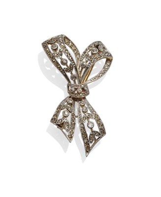 Lot 396 - An Early 20th Century Diamond Bow Brooch, inset with brilliant cut, rose cut and eight-cut...