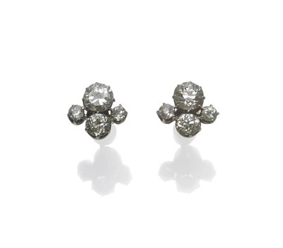 Lot 398 - A Pair of Diamond Cluster Stud Earrings, each comprising four various sized old cut diamonds,...