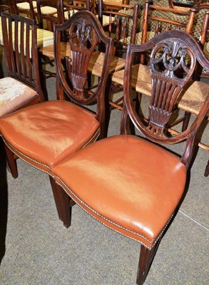 Lot 468 - A pair of Edwardian Hepplewhite style shield back dining chairs and a Georgian rail back dining...