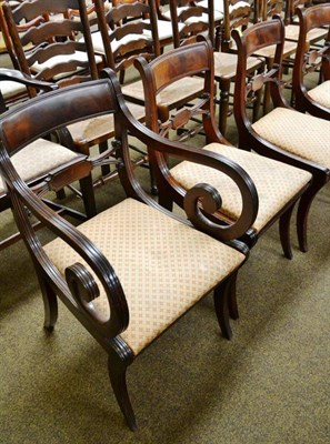 Lot 478 - Set of six mahogany and brass strung dining chairs (including one carver)