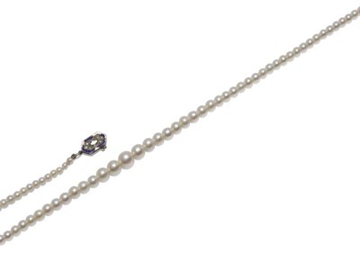 Lot 400 - A Cultured Pearl Necklace, a strand of graduated cultured pearls to a lozenge shaped clasp, set...