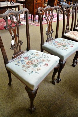 Lot 485 - A pair Chippendale style mahogany dining chairs with floral woolwork seats