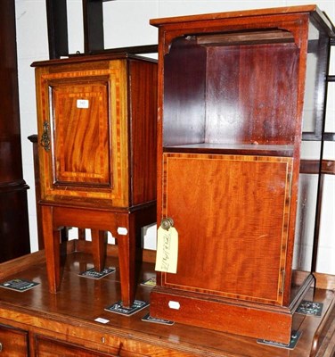 Lot 540 - Two satinwood banded bedside cabinets and an Edwardian mahogany bed head