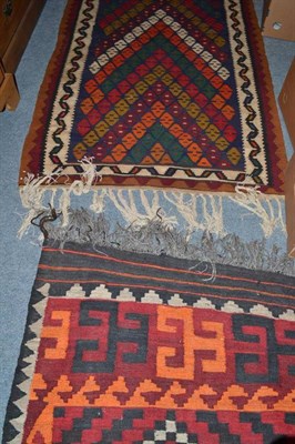 Lot 631 - Senneh Kilim a Persian Kurdistan, the field with polychrome chevrons, together with a Maimana kilim