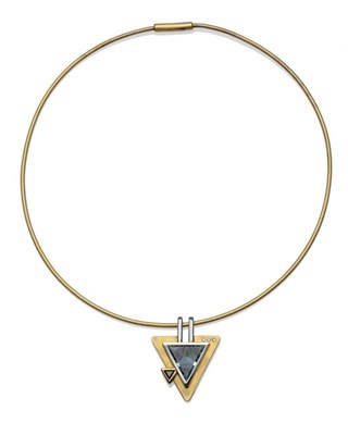 Lot 420 - A Contemporary Necklace, a yellow pipe collar hung with a triangular pendant inset with a trilliant