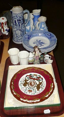 Lot 36 - Tray of ceramics, jugs, blue and white etc on two trays