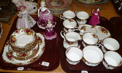 Lot 51 - Royal Albert 'Old Country Roses' tea wares, Coalport and other figures etc on two trays