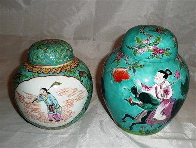 Lot 59 - Two Chinese ginger jars and covers (a.f.)