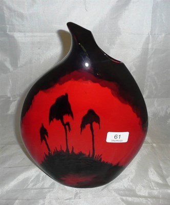 Lot 61 - Peggy Davies, hand painted vase in ruby fusion 'Lull before the storm'