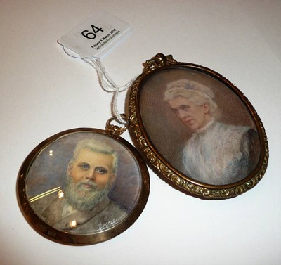Lot 64 - Portrait miniature of an Edwardian gent signed M Ingram in a 9ct gold frame and another of a...