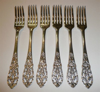 Lot 85 - Six white metal forks, Norsk monster pattern