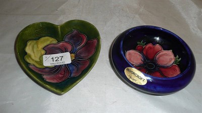 Lot 127 - A Moorcroft heart shaped dish and a circular dish