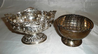 Lot 129 - White metal pedestal bowl and rose bowl