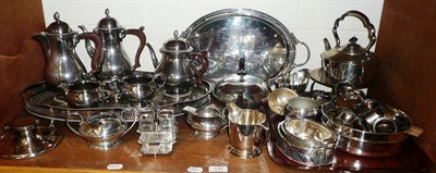 Lot 135 - Silver capstan inkwell, silver and plated napkin rings, plated tea services etc