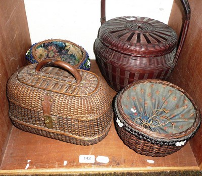 Lot 142 - Three wicker sewing baskets and another