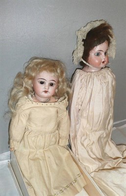 Lot 162 - German bisque shoulder head doll and Armand Marseille small bisque socket head doll (2)