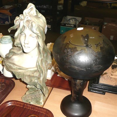 Lot 167 - Galle style glass lamp and an Art Nouveau style composition bust