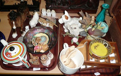 Lot 169 - Two trays of decorative ceramics, Carnival glass, Beswick horse, Beswick ram, framed oils and...