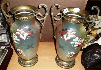 Lot 174 - A pair of metal mounted opaline vases