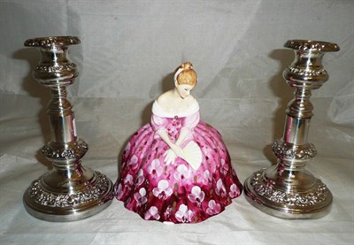 Lot 189 - Doulton china figure and pair of telescopic candlesticks