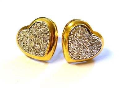 Lot 439 - A Pair of 18 Carat Gold Heart Shaped Diamond Cluster Earrings, the round brilliant cut diamonds...