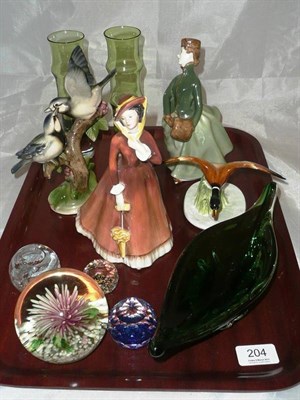 Lot 204 - Two Royal Doulton china figures, Doulton Mallard, glassware, ornaments, etc