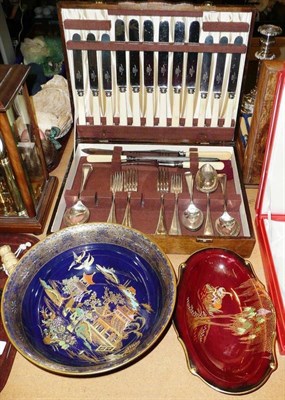 Lot 207 - A Carlton ware bowl, 2564, a Rouge Royal dish and a plated part canteen of flatware