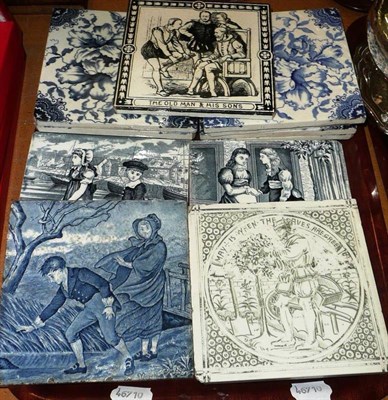 Lot 209 - Three Wedgwood 'Month' tiles - 'January', 'March' and 'July', a Maw & Co tile 'The Old Man &...