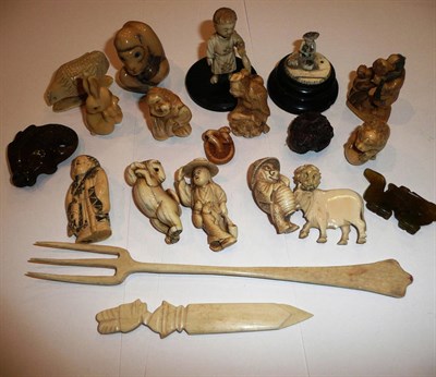 Lot 229 - Assorted figural netsukes, assorted bone and other figural netsukes etc