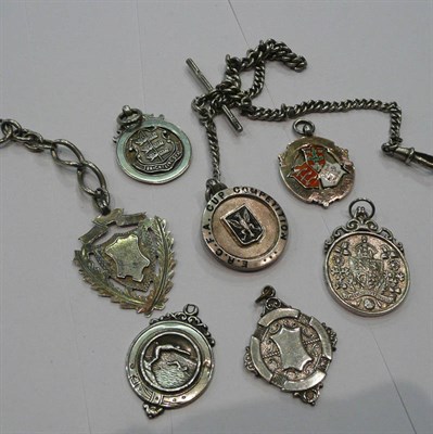 Lot 236 - Seven assorted silver sports and plain medallions and silver chain