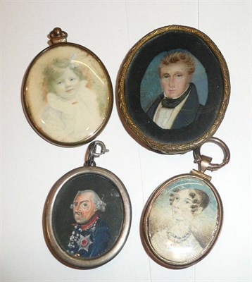 Lot 249 - Memorial oval portrait miniature and three other oval framed portrait miniatures (4)