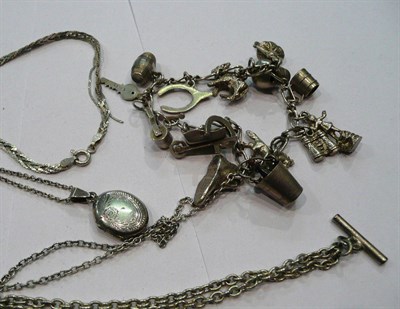 Lot 251 - Five silver and assorted chain necklaces, bracelet and charm bracelet