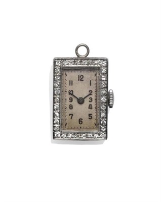 Lot 446 - An Art Deco Watch Pendant, lever movement, silvered dial with Arabic numerals, bezel set with...