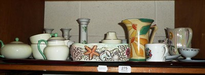 Lot 275 - A quantity of ceramics, china, Beswick, Wedgwood etc on a shelf