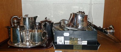 Lot 281 - A shelf of assorted plated tea wares spill vases etc