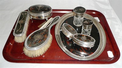 Lot 291 - Tortoiseshell and silver mounted dressing table set