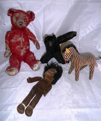 Lot 292 - Small jointed red plush Teddy bear (a.f.), velvet small doll, black cat and a Dream Pets velvet...